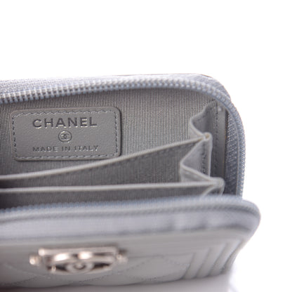 Chanel Lambskin Quilted Boy Zip Around Coin Purse Wallet Grey 8 of 10
