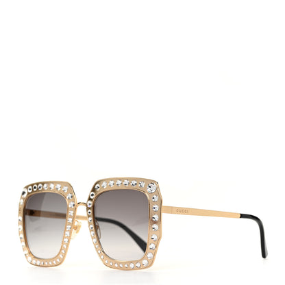 Gucci Metal Acetate Crystal Oversize GG0115S Sunglasses Gold 1 of 7