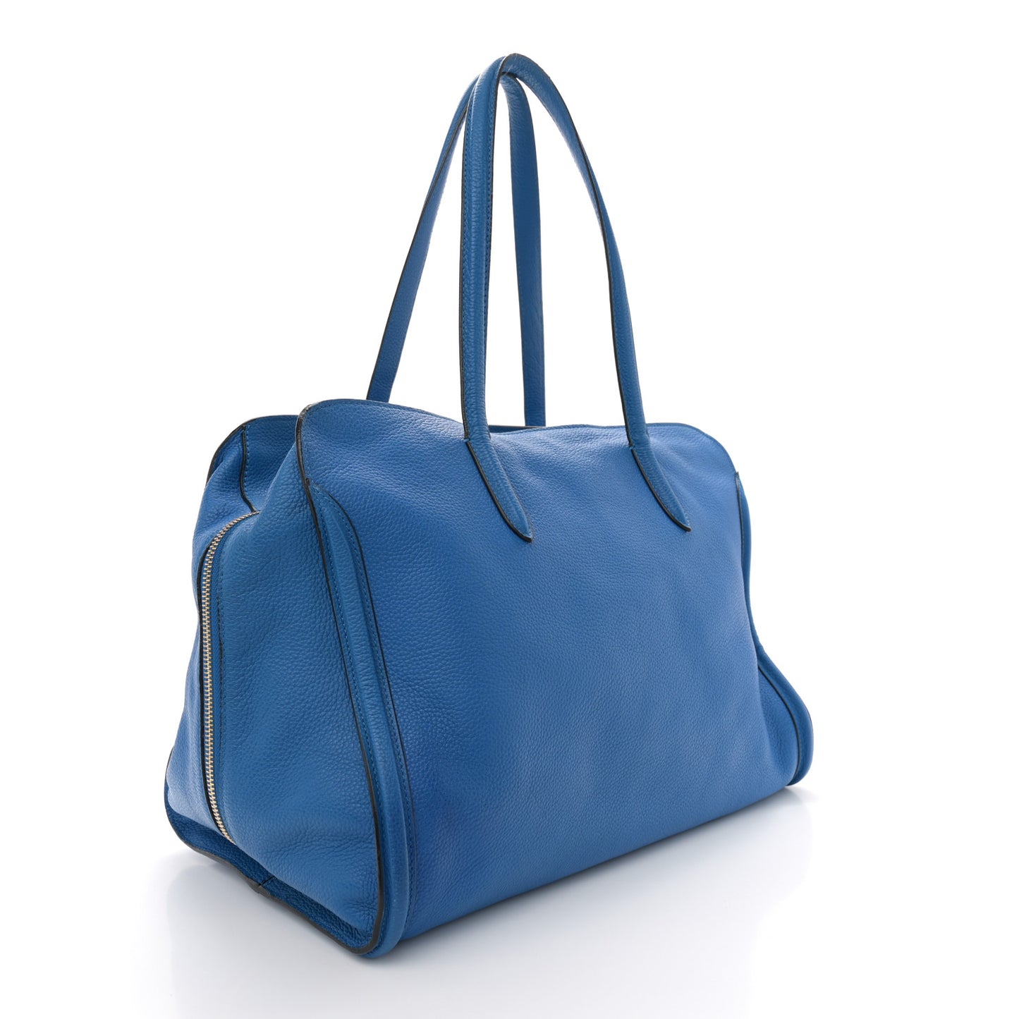 Pebbled Calfskin Large Skull Padlock Zip Around Tote Cobalt