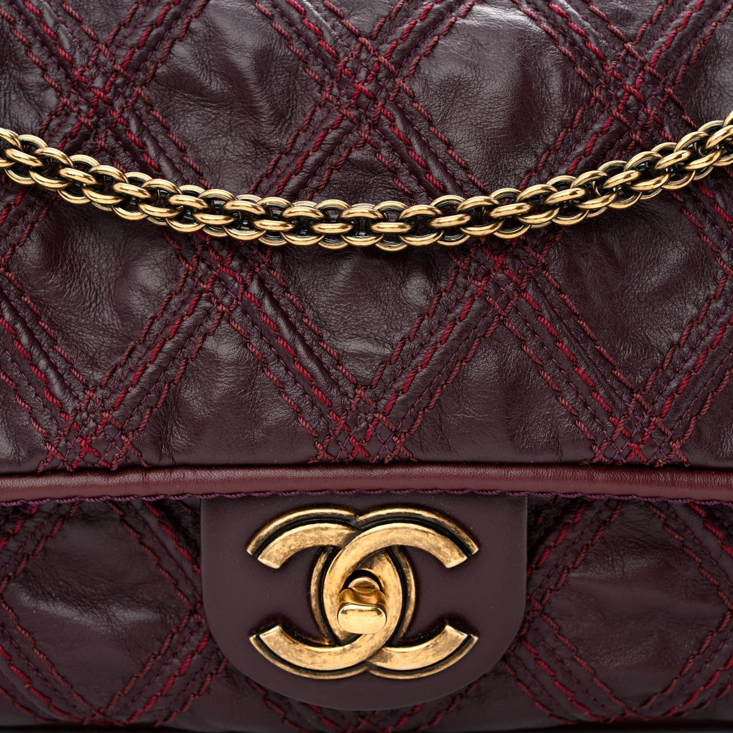 Calfskin Quilted Stitch Flap Plum