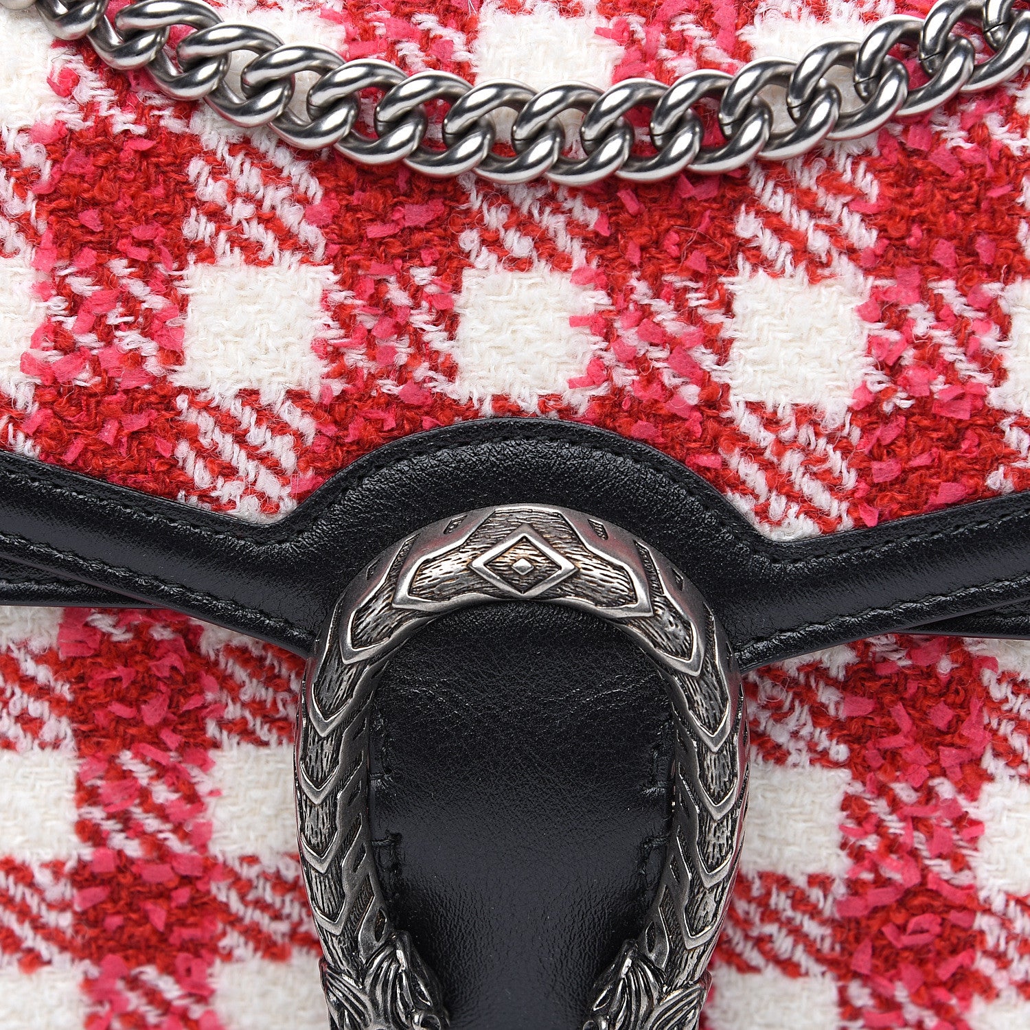 Gucci Tweed Check Small Dionysus Shoulder Bag Black Red 9 of 9