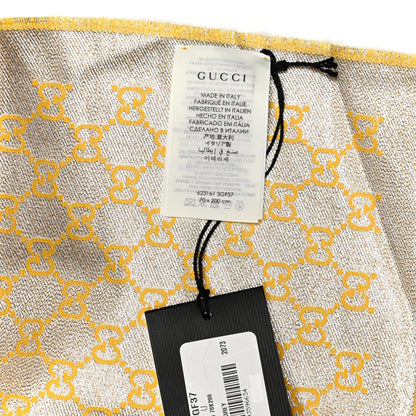 Gucci Cotton Lame GG Monogram Argentavio Fringe Scarf Lemon Light Grey 4 of 4