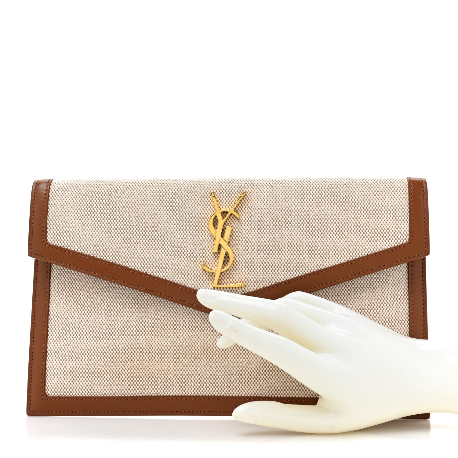 Saint Laurent Canvas Uptown Pouch Natural Beige Brick 2 of 11