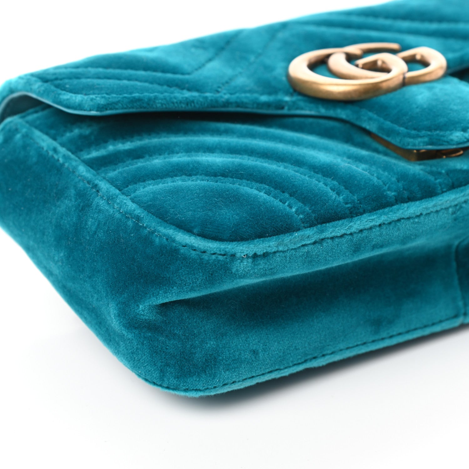 Gucci Velvet Matelasse Mini GG Marmont Shoulder Bag Pavone Cyan 8 of 9