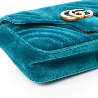 Gucci Velvet Matelasse Mini GG Marmont Shoulder Bag Pavone Cyan 8 of 9