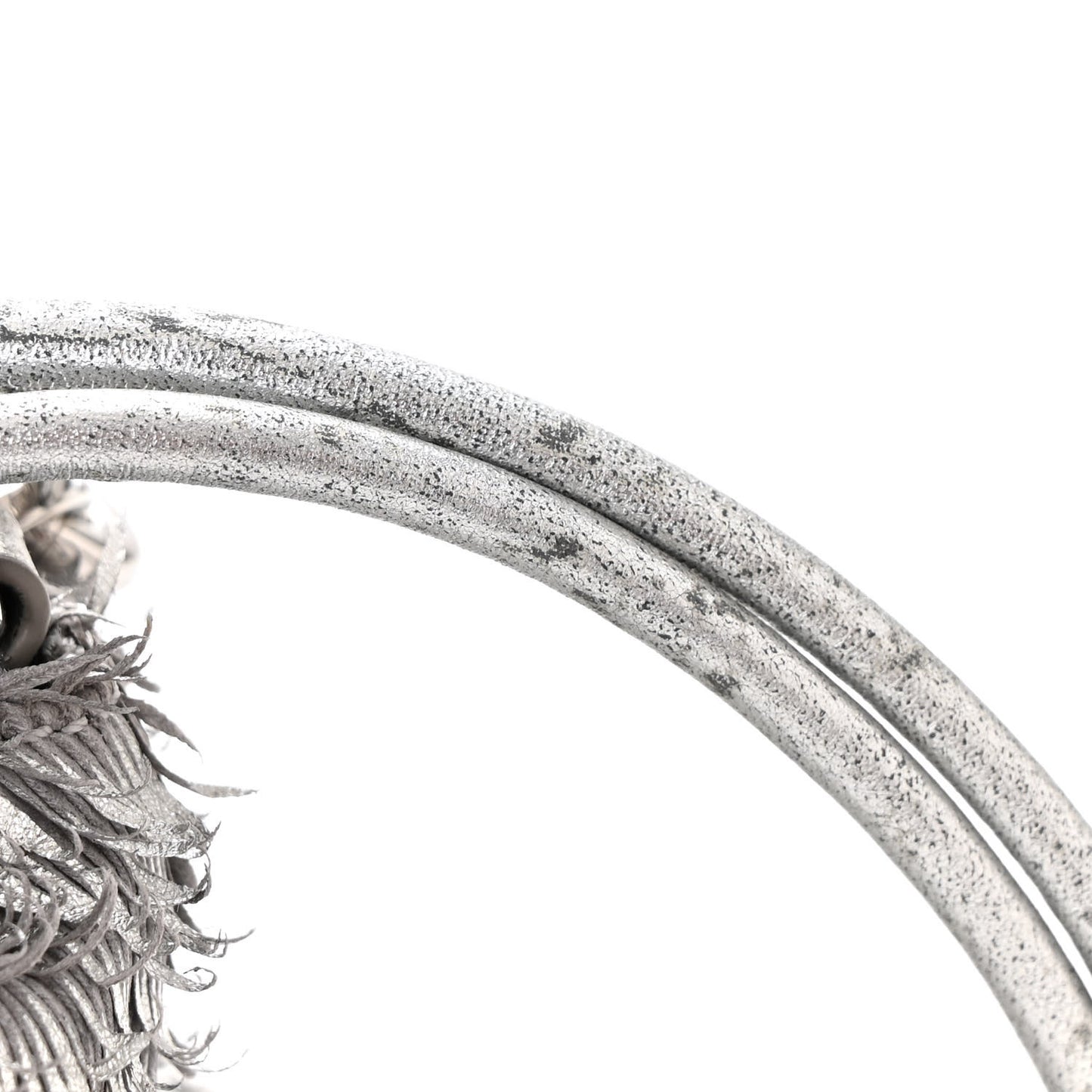 Metallic Nappa Calfskin Fringed Medium Chain Flamenco Knot Purse Silver