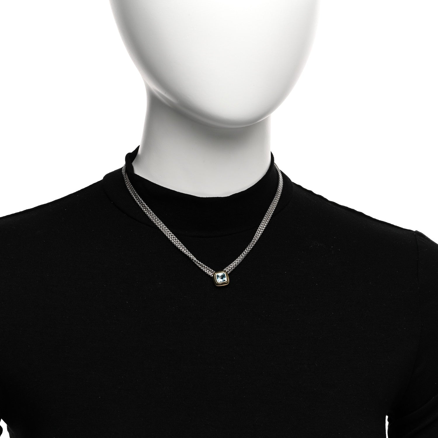 David Yurman Sterling Silver 18K Yellow Gold Blue Topaz Albion Multi-Strand Pendant Necklace 2 of 4