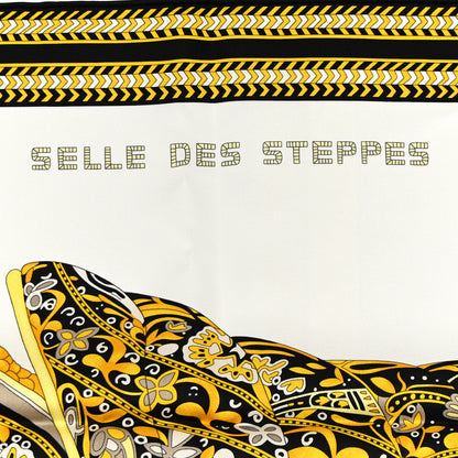 Hermes Silk Selle Des Steppes Scarf 90 White Or Black 3 of 5
