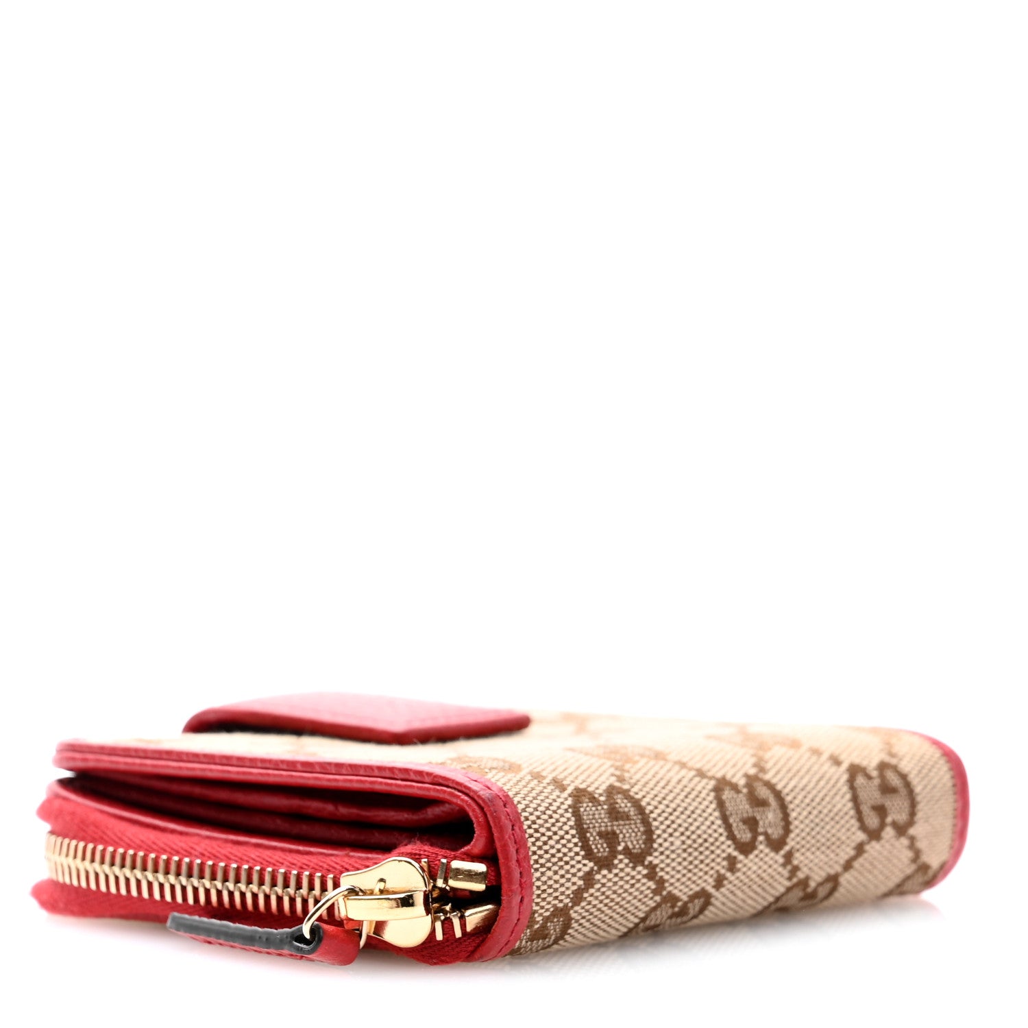 Gucci Monogram Dollar Calfskin Zip Around French Flap Wallet Beige Ebony Rosso 4 of 9