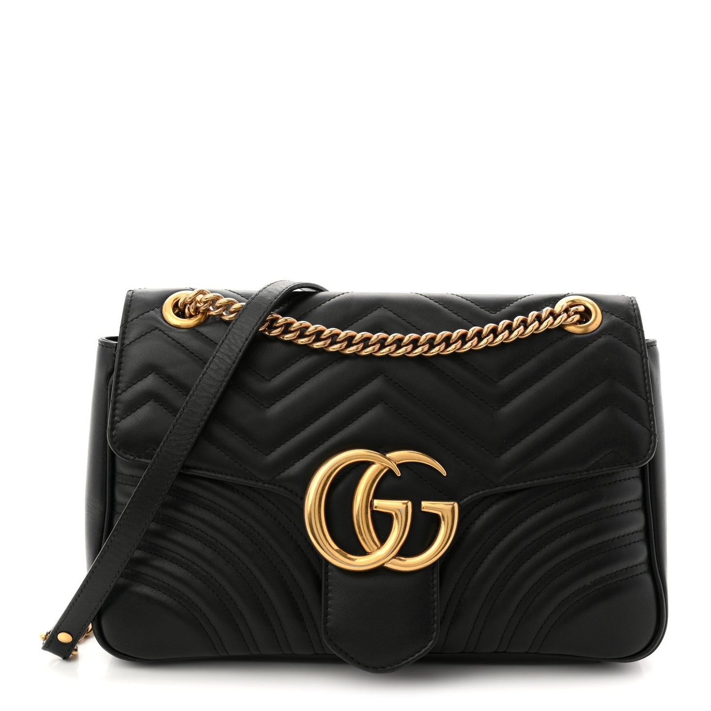 Calfskin Matelasse Medium GG Marmont Shoulder Bag Black