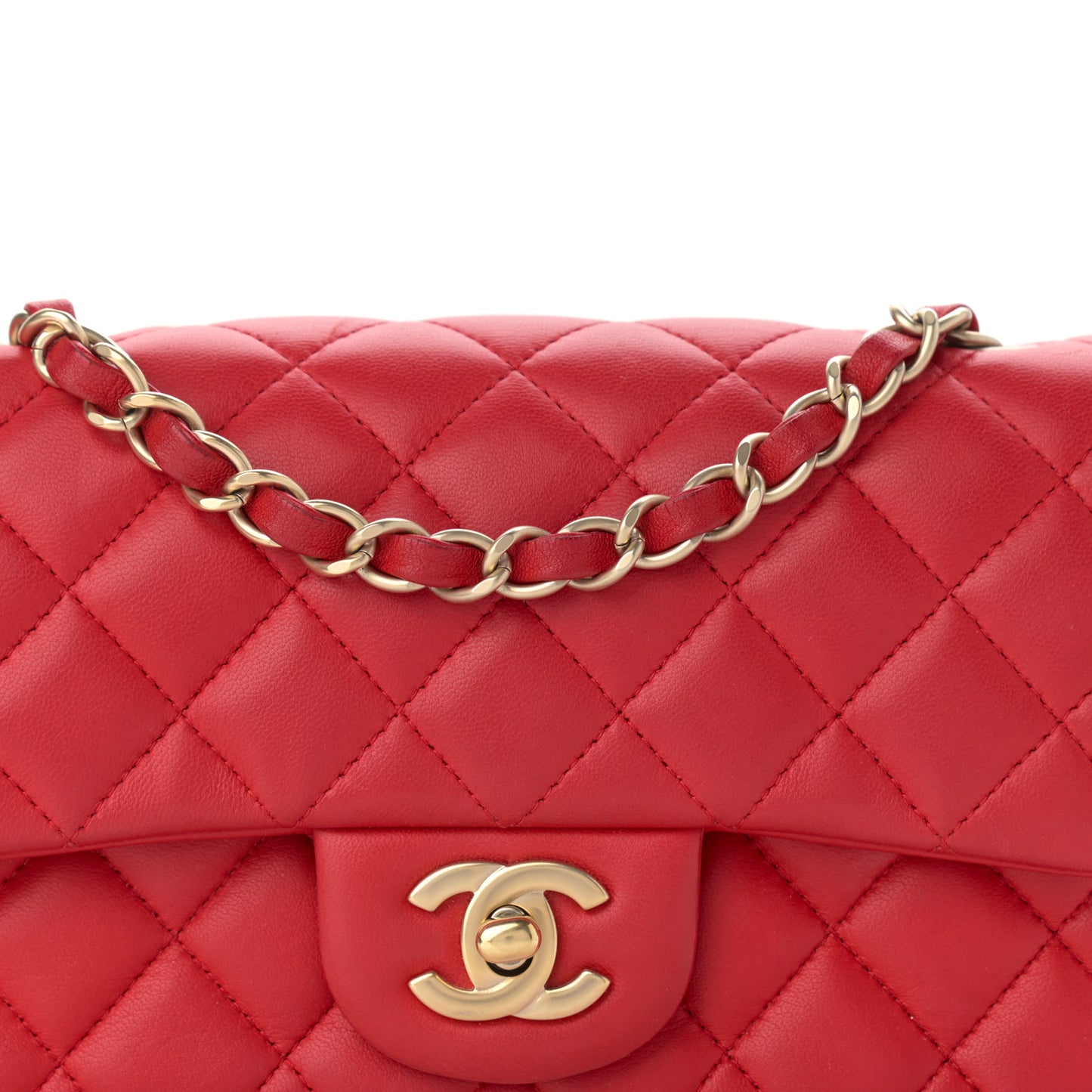 Lambskin Quilted Mini Rectangular Flap Red