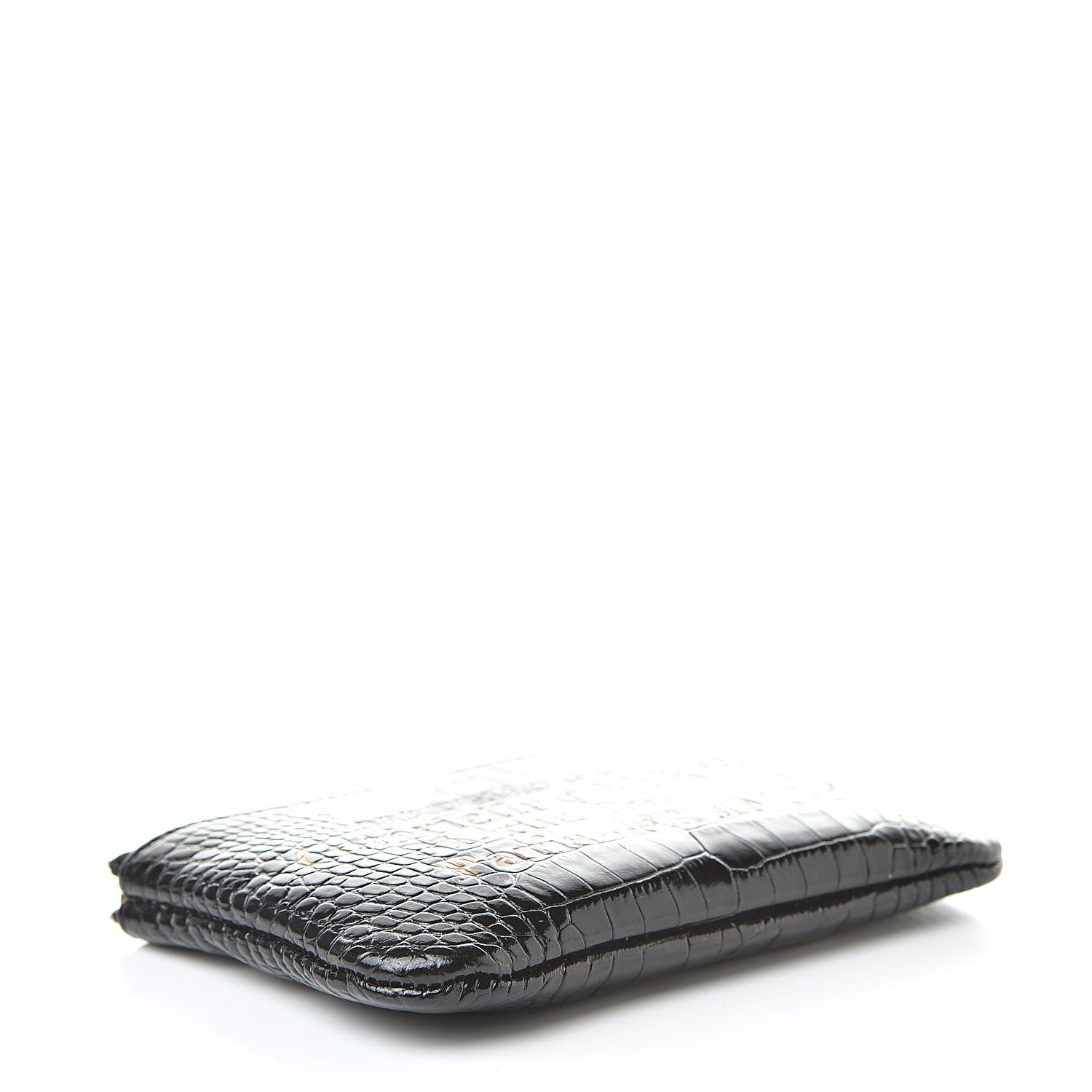 Chanel Calfskin Crocodile Embossed Cocodile Cosmetic Case Black Gold 4 of 7