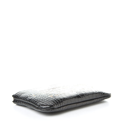 Chanel Calfskin Crocodile Embossed Cocodile Cosmetic Case Black Gold 4 of 7