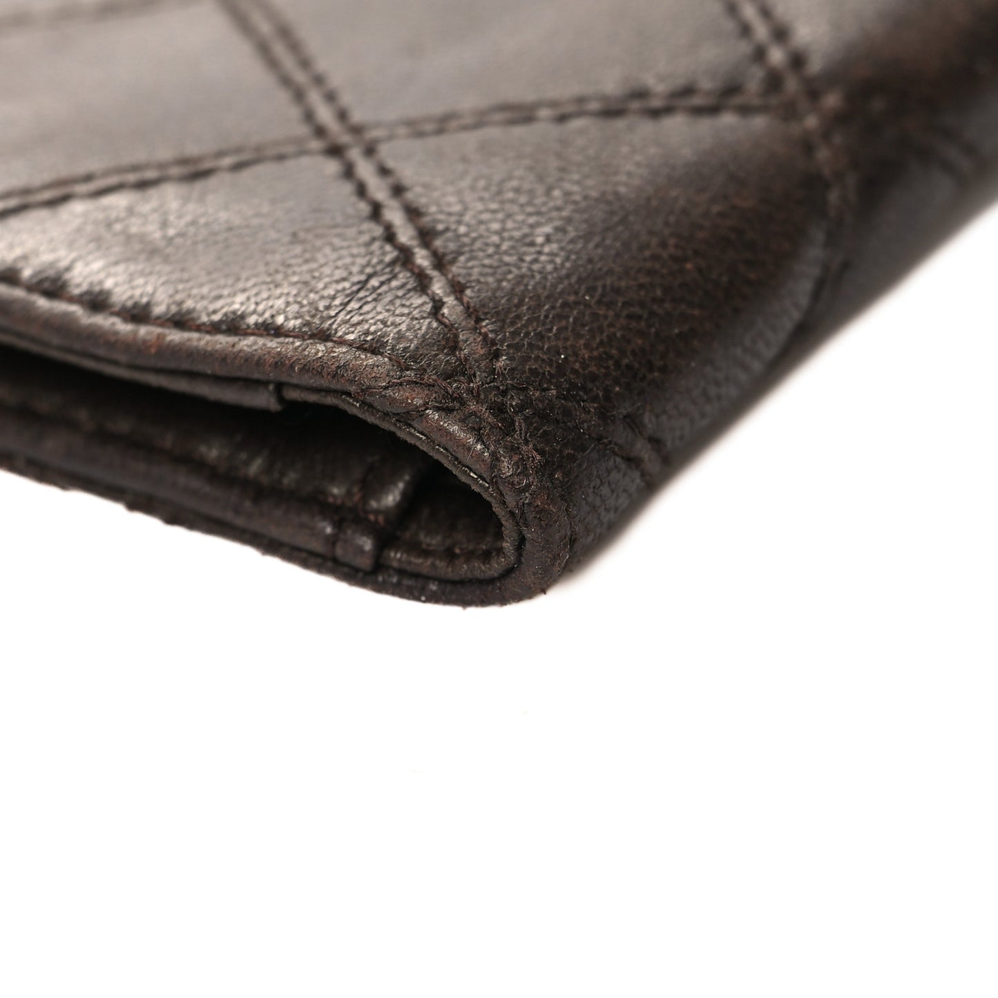 Lambskin Double Stitch Flap Card Holder Brown