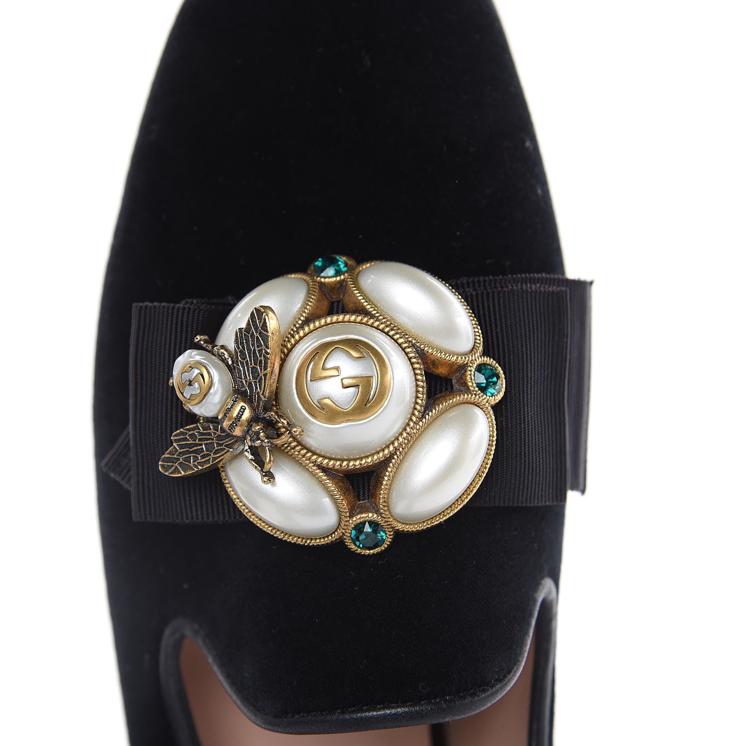 Gucci Velvet Etoile Pearl Embellished Loafers 35.5 Black 9 of 10