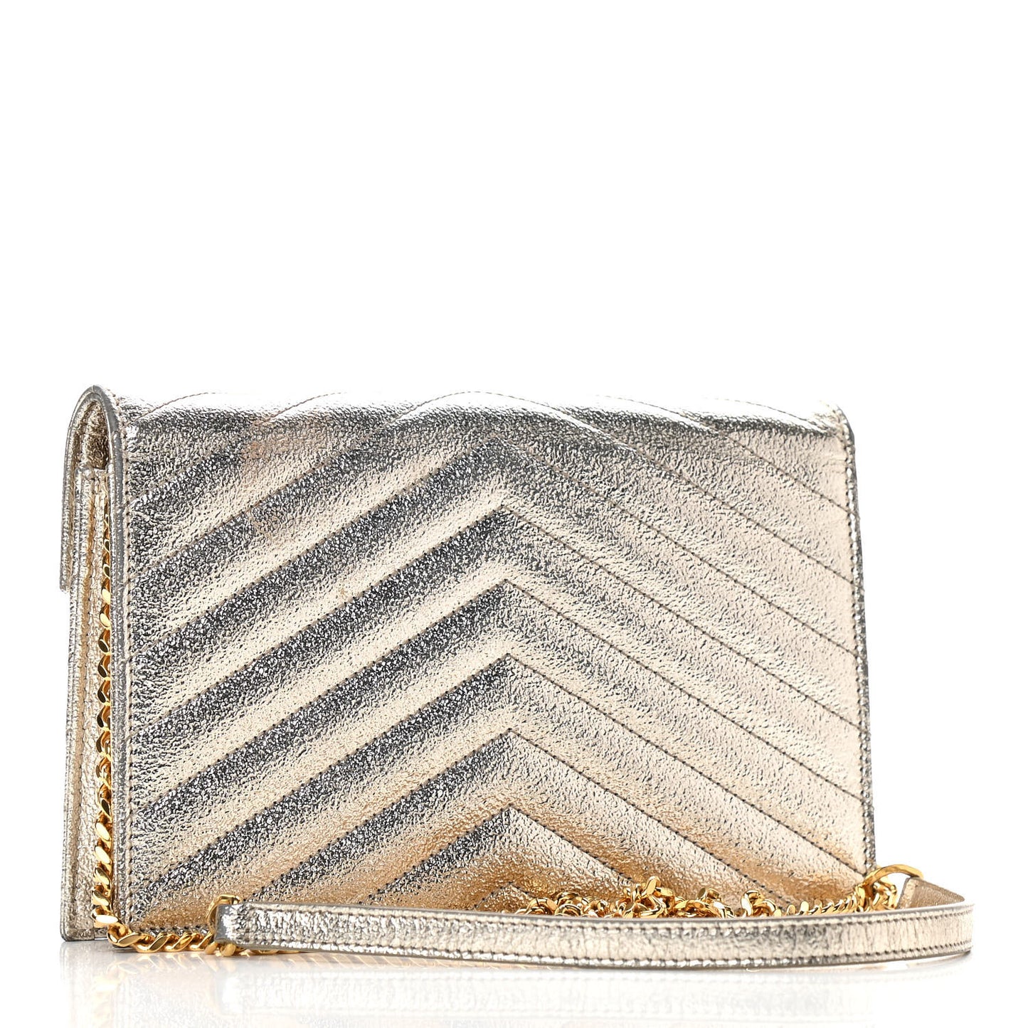 Grain De Poudre Matelasse Chevron Monogram Envelope Chain Wallet Gold