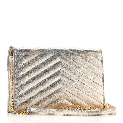Saint Laurent Grain De Poudre Matelasse Chevron Monogram Envelope Chain Wallet Gold 2 of 11