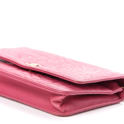 Chanel Lambskin Camellia Embossed Wallet On Chain WOC Pink 10 of 10