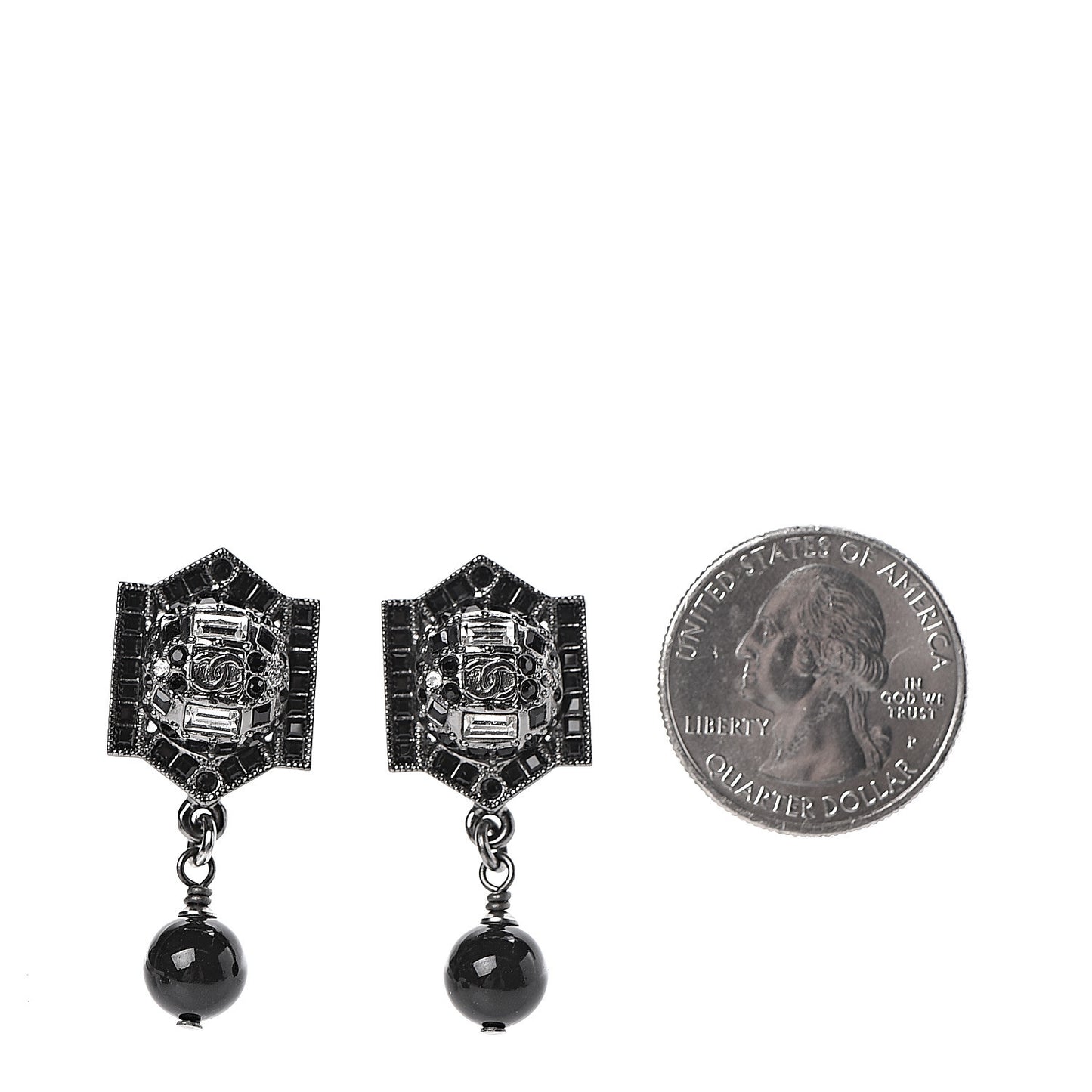 Crystal Bead CC Drop Earrings Black