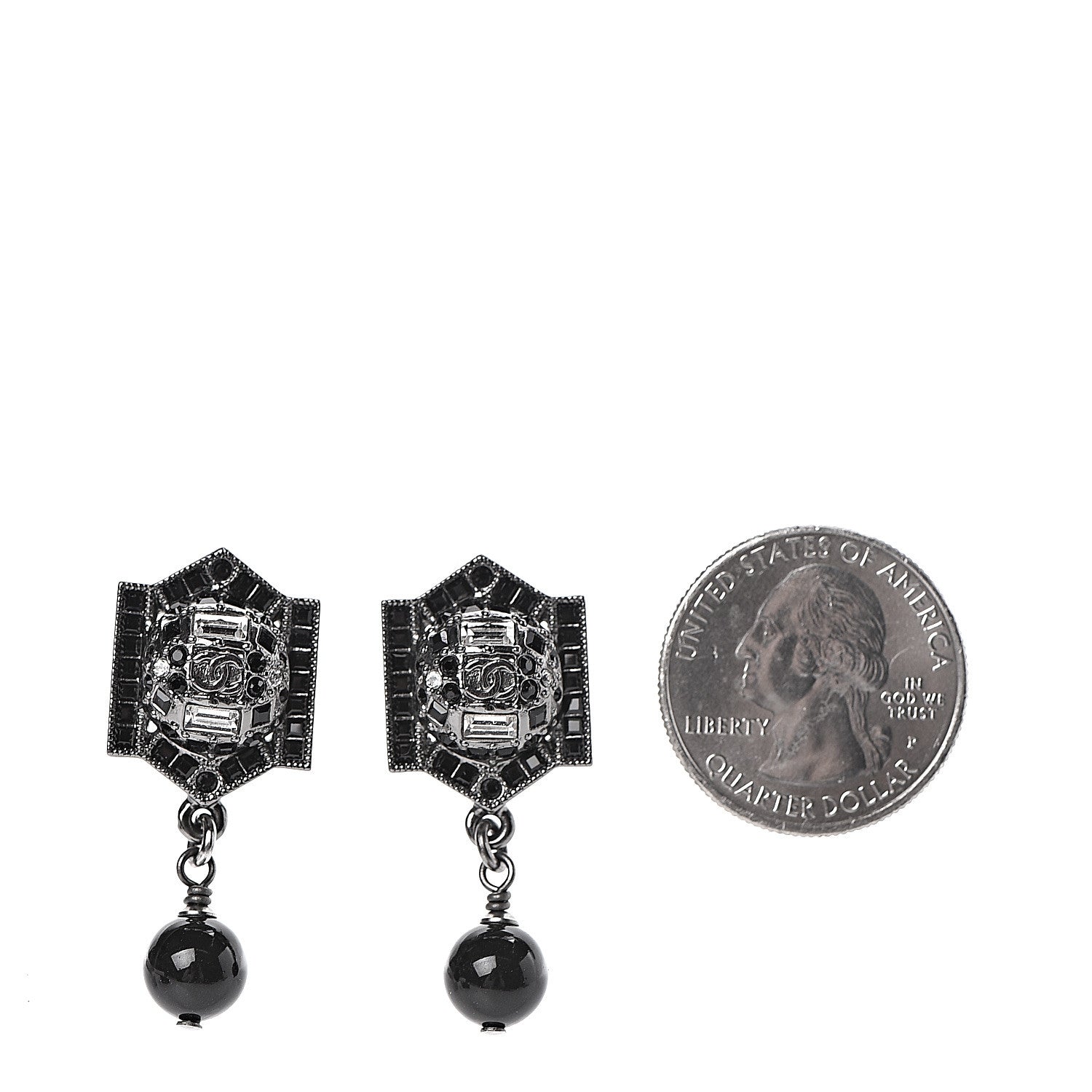 Chanel Crystal Bead CC Drop Earrings Black 2 of 5