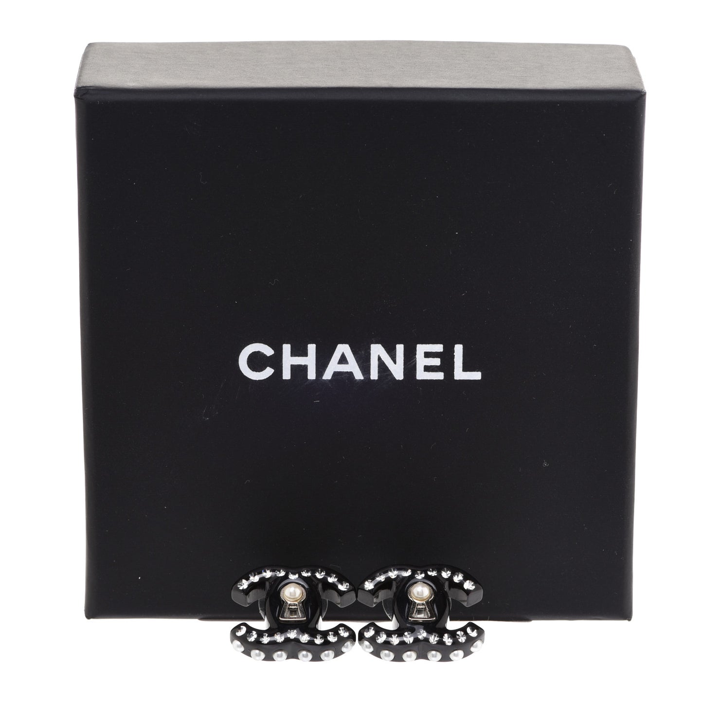 Resin Crystal Pearl CC Earrings Black