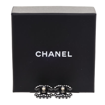 Chanel Resin Crystal Pearl CC Earrings Black 5 of 5