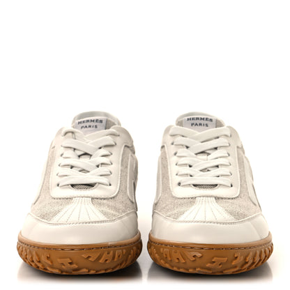 Hermes H Canvas Nappa Jet Sneakers 38.5 White Prunoir 3 of 9