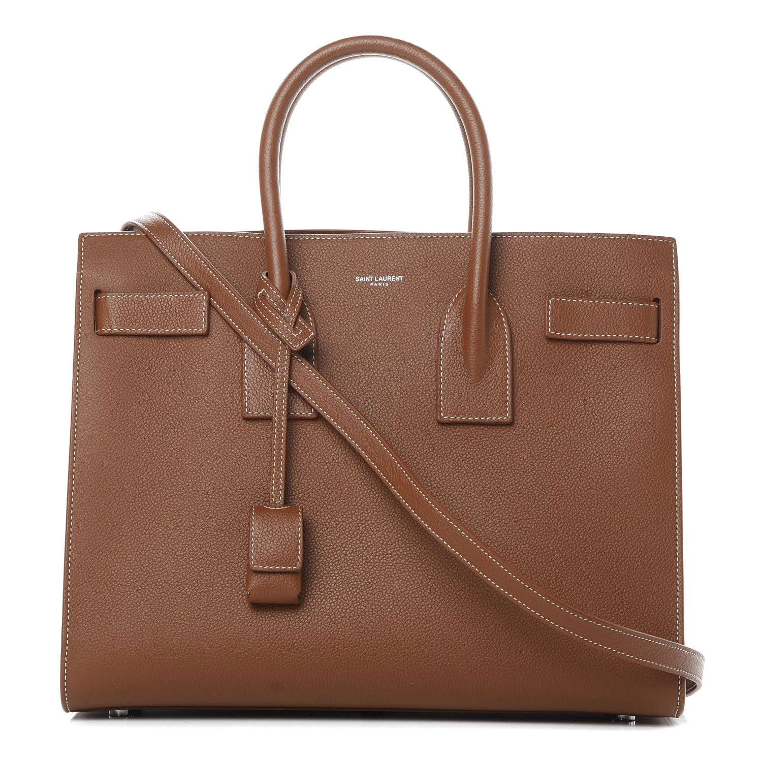 Saint Laurent Grained Calfskin Topstitch Small Sac De Jour Cognac 1 of 11