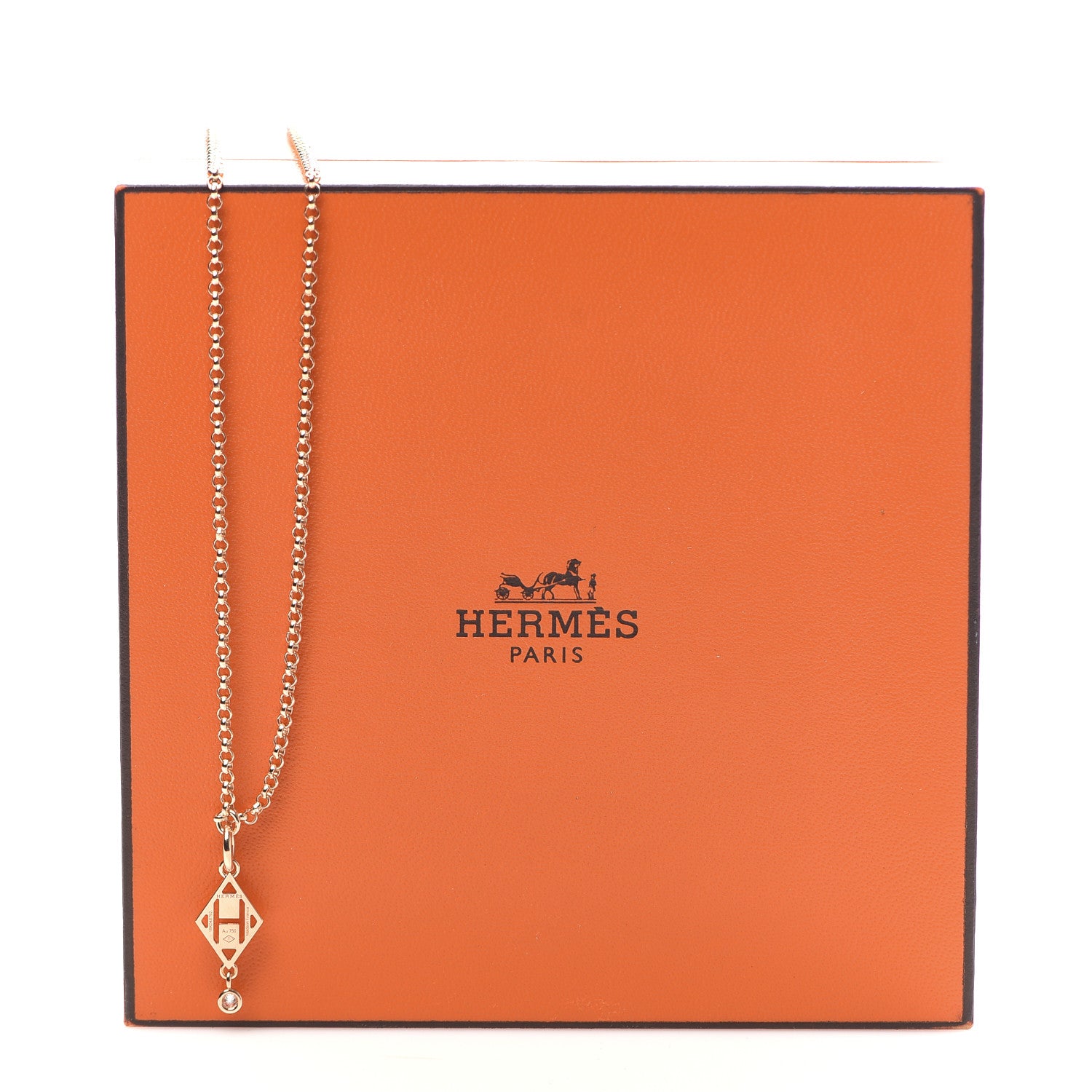 Hermes 18K Rose Gold Diamond Gambade Pendant Necklace 6 of 6