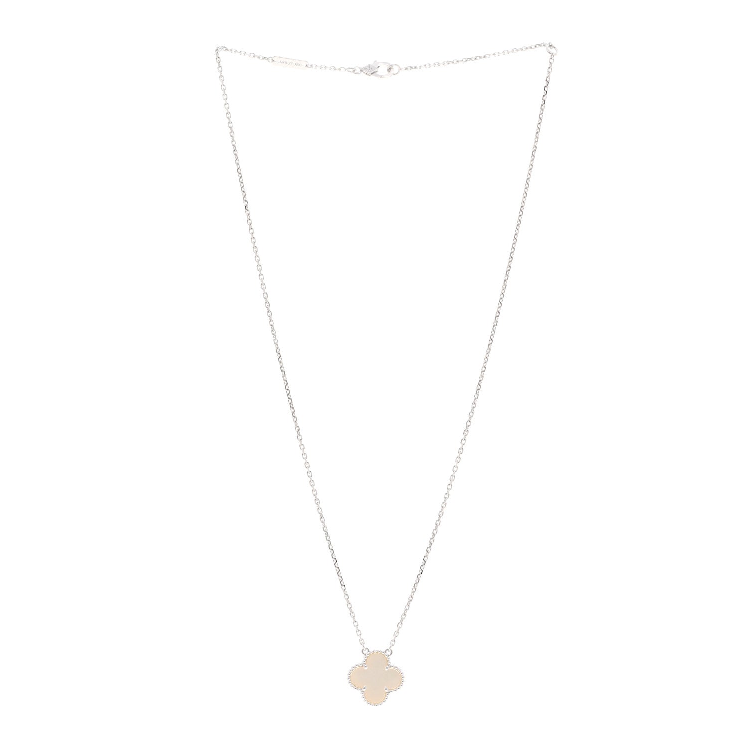 Van Cleef & Arpels 18K White Gold Mother Of Pearl Vintage Alhambra Pendant Necklace 3 of 5