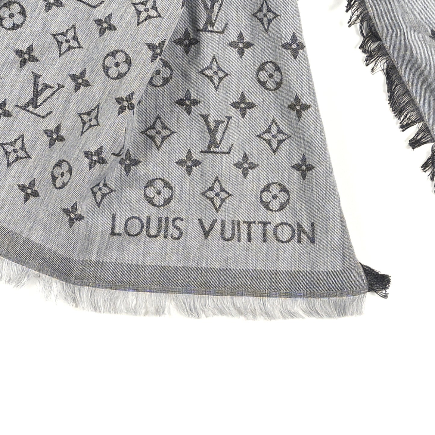 Silk Wool Monogram Denim Shawl Black