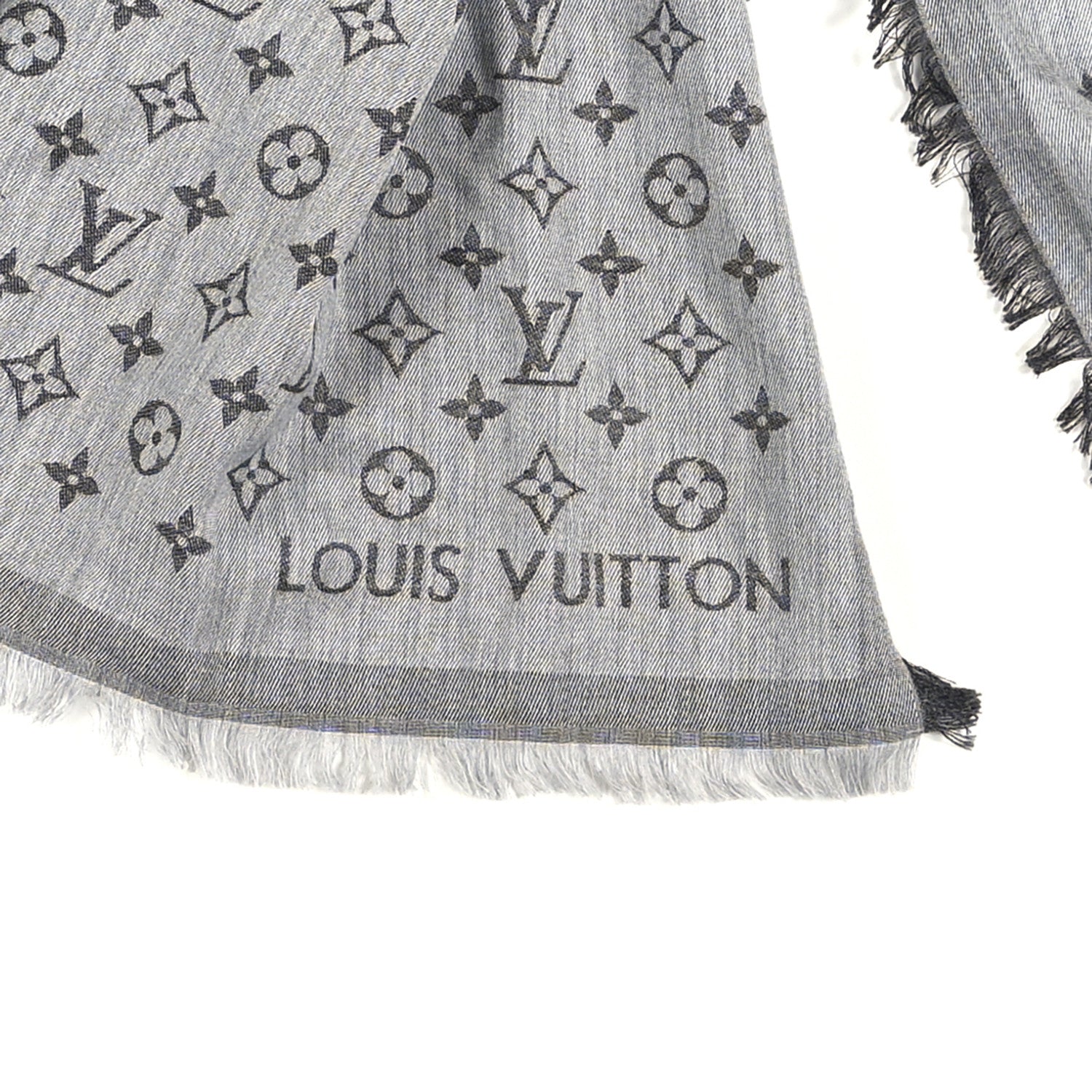 Louis Vuitton Silk Wool Monogram Denim Shawl Black 7 of 8