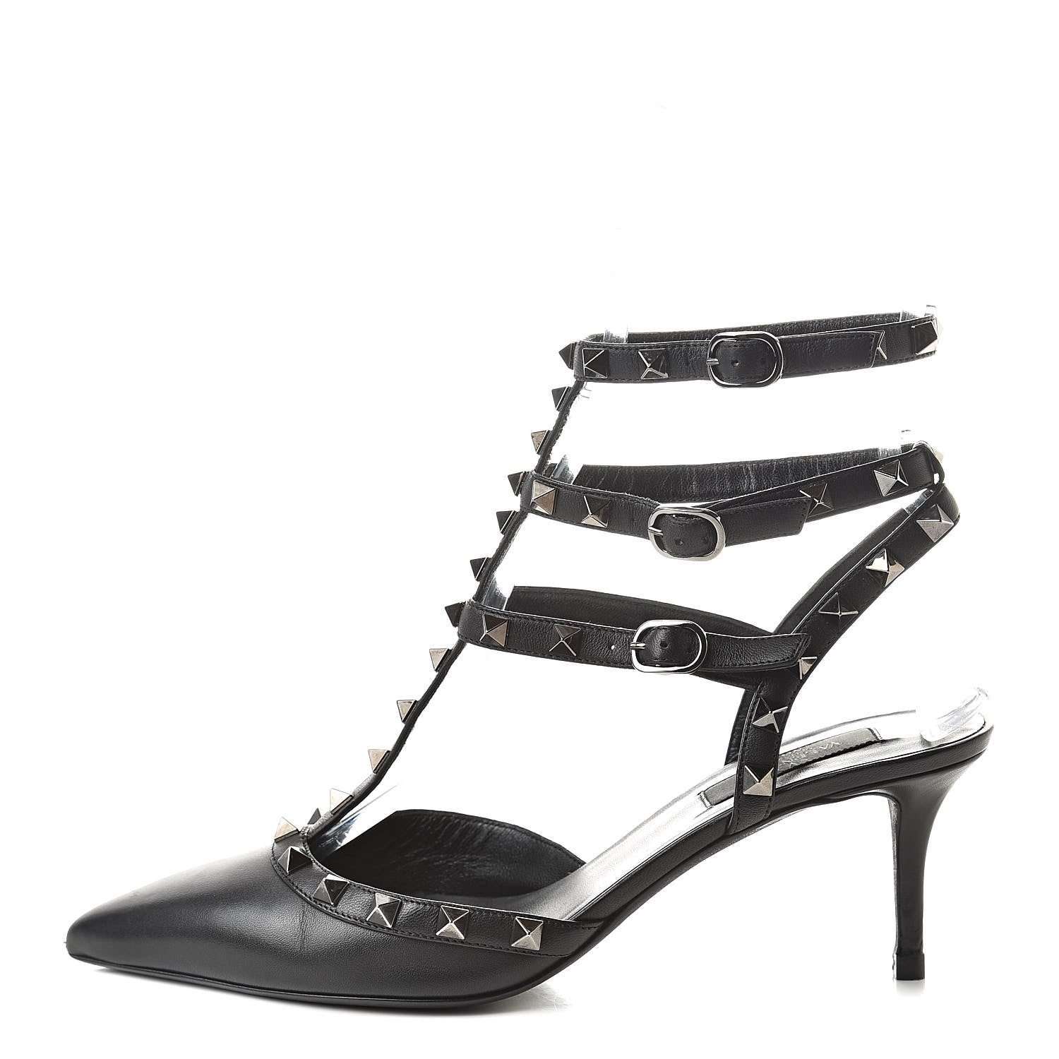 Valentino Garavani Nappa Rockstud Ankle Strap Low Heel Pumps 39 Black 1 of 13
