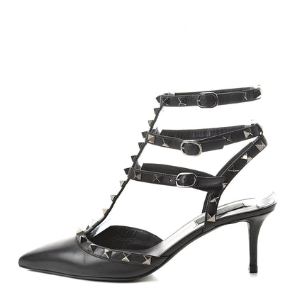 Valentino Garavani Nappa Rockstud Ankle Strap Low Heel Pumps 39 Black 1 of 13
