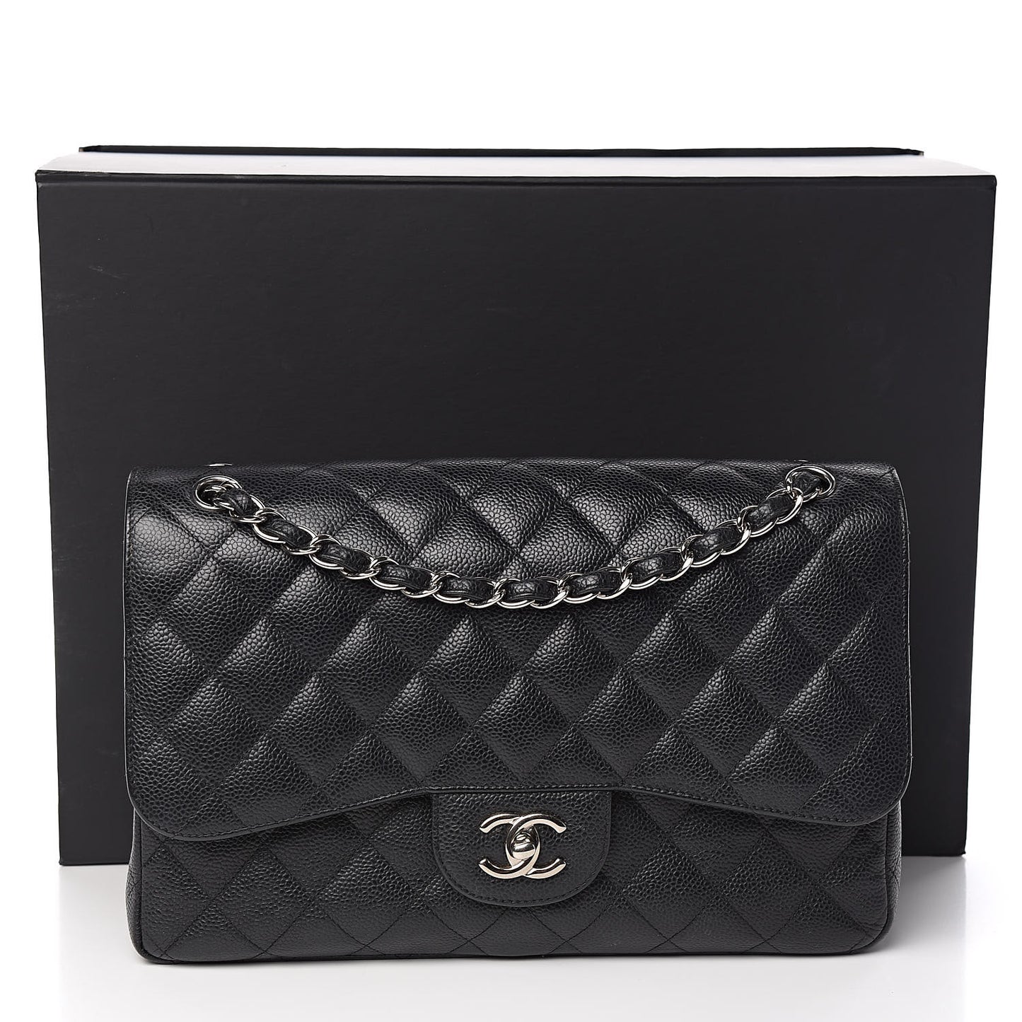 Caviar Quilted Jumbo Double Flap Black
