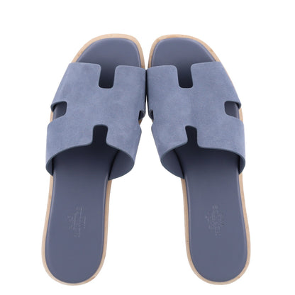 Hermes Suede Goatskin Cork Eze 30 Sandals 38 Bleu Grignon 2 of 10