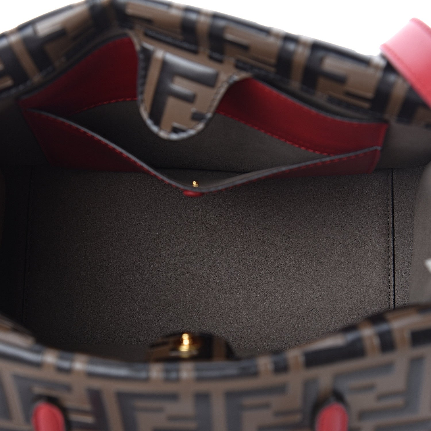 Fendi Vitello Grace Bi-Color FF 1974 Embossed Flip Tote Fragola Maya Black 6 of 10
