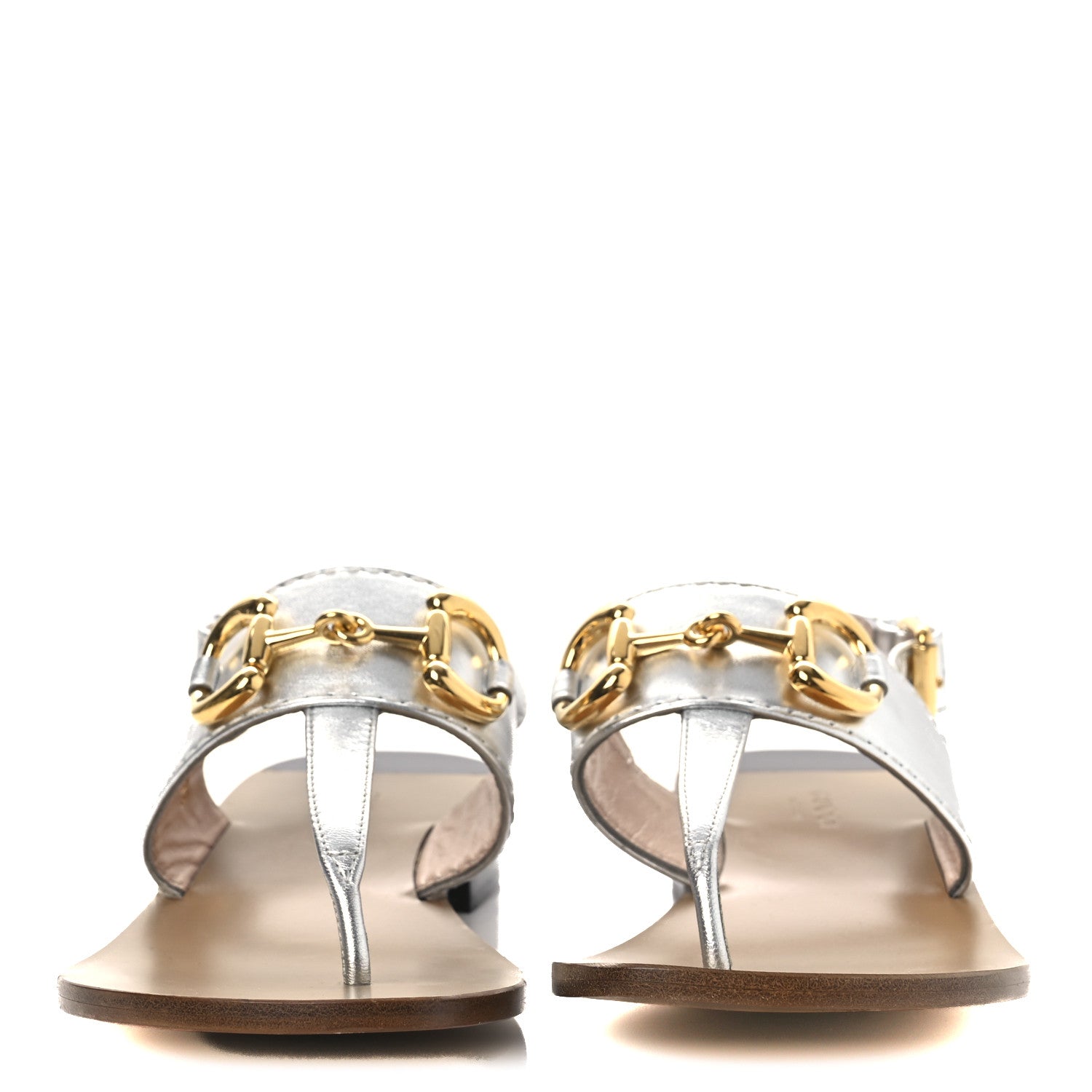 Gucci Nappa Charlotte Horsebit Thong Sandals 39.5 Silver 3 of 12