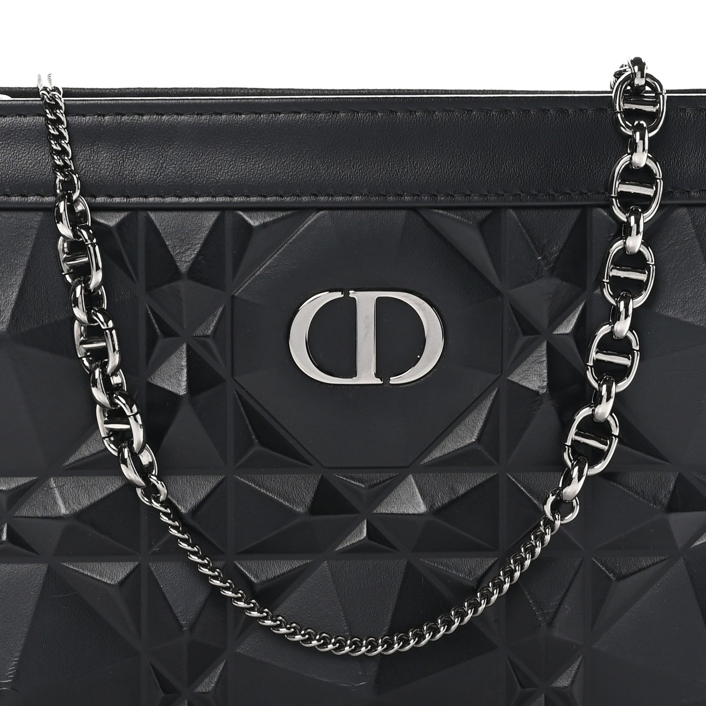Calfskin Macrocannage Diamond Caro Zipped Pouch With Chain Black