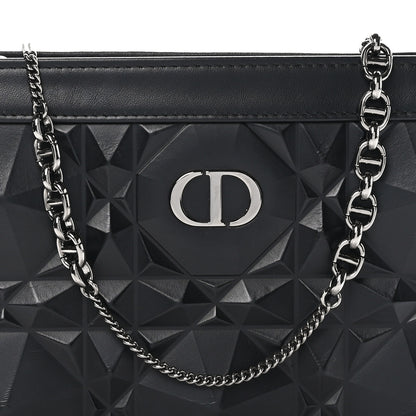 Christian Dior Calfskin Macrocannage Diamond Caro Zipped Pouch With Chain Black 9 of 12