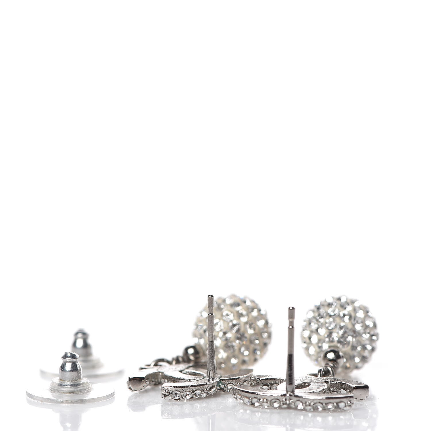 Chanel Crystal CC Drop Earrings Silver 3 of 5