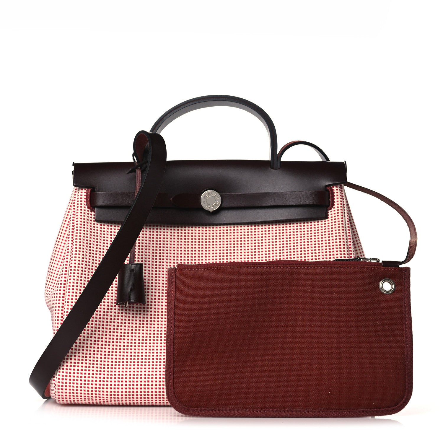 Hermes Criss Viking Vache Hunter Herbag Zip Retourne 31 PM Ecru Brique Anemone Rouge Sellier 1 of 9