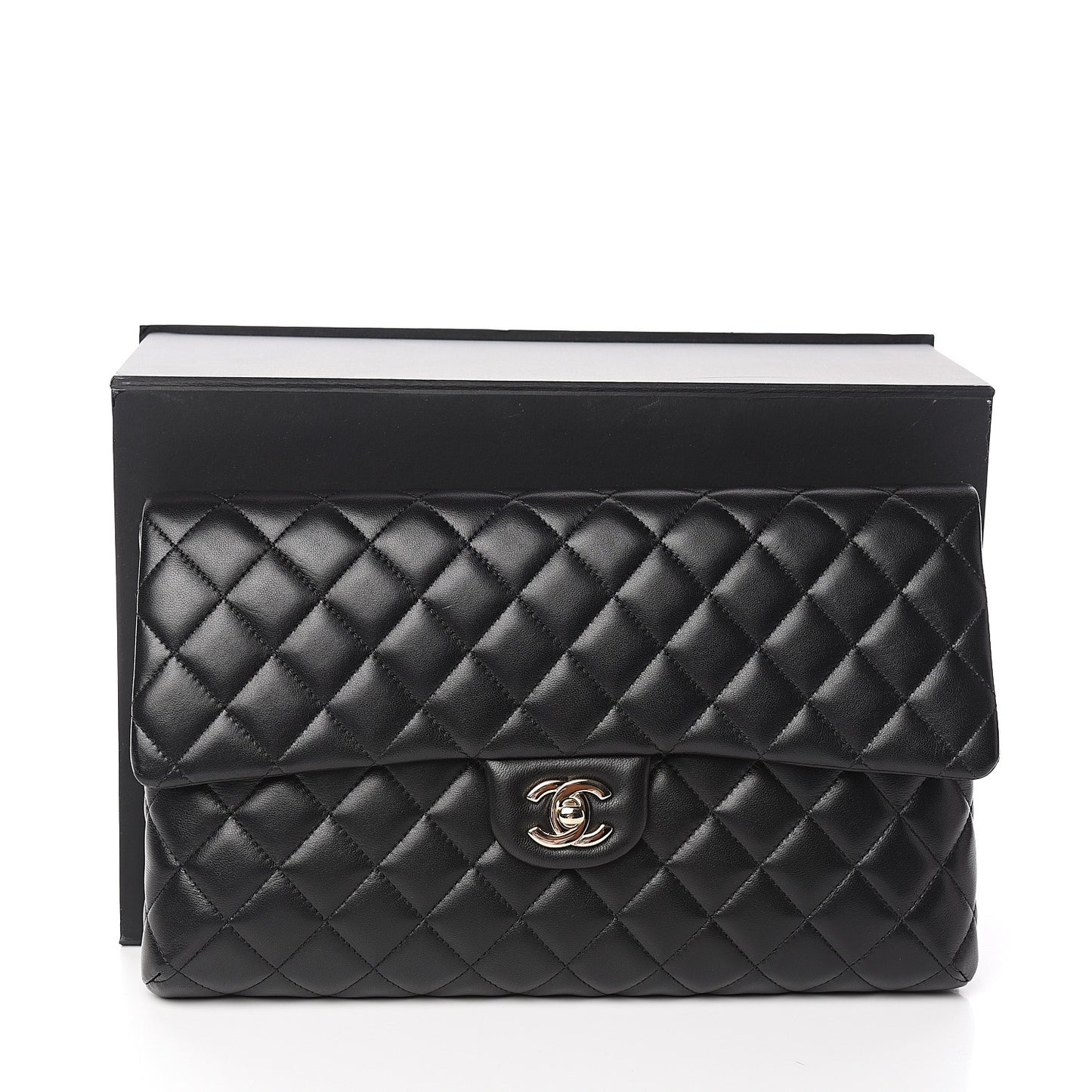 Lambskin Quilted Flap Clutch Black