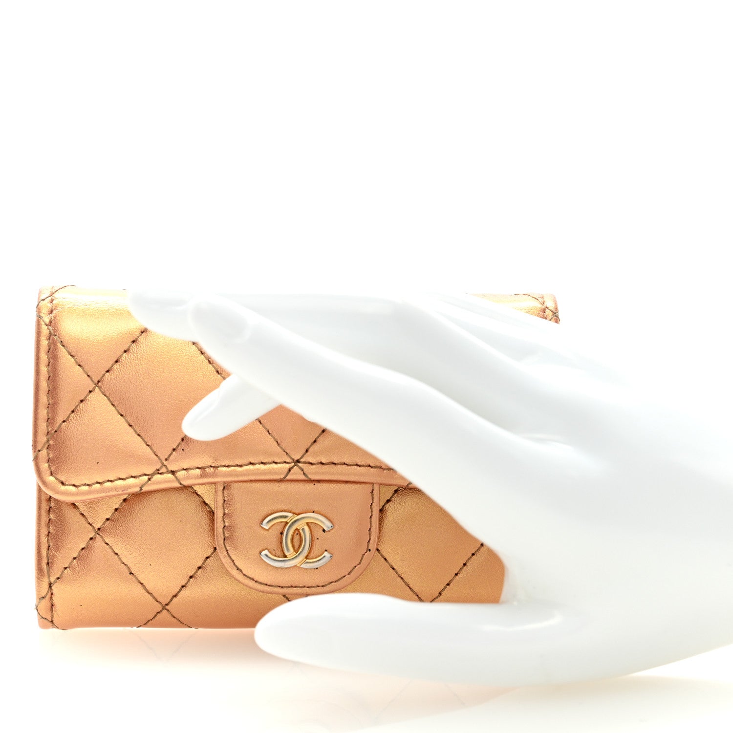 Chanel Metallic Lambskin Quilted Flap Card Holder Wallet Golden 2 of 7
