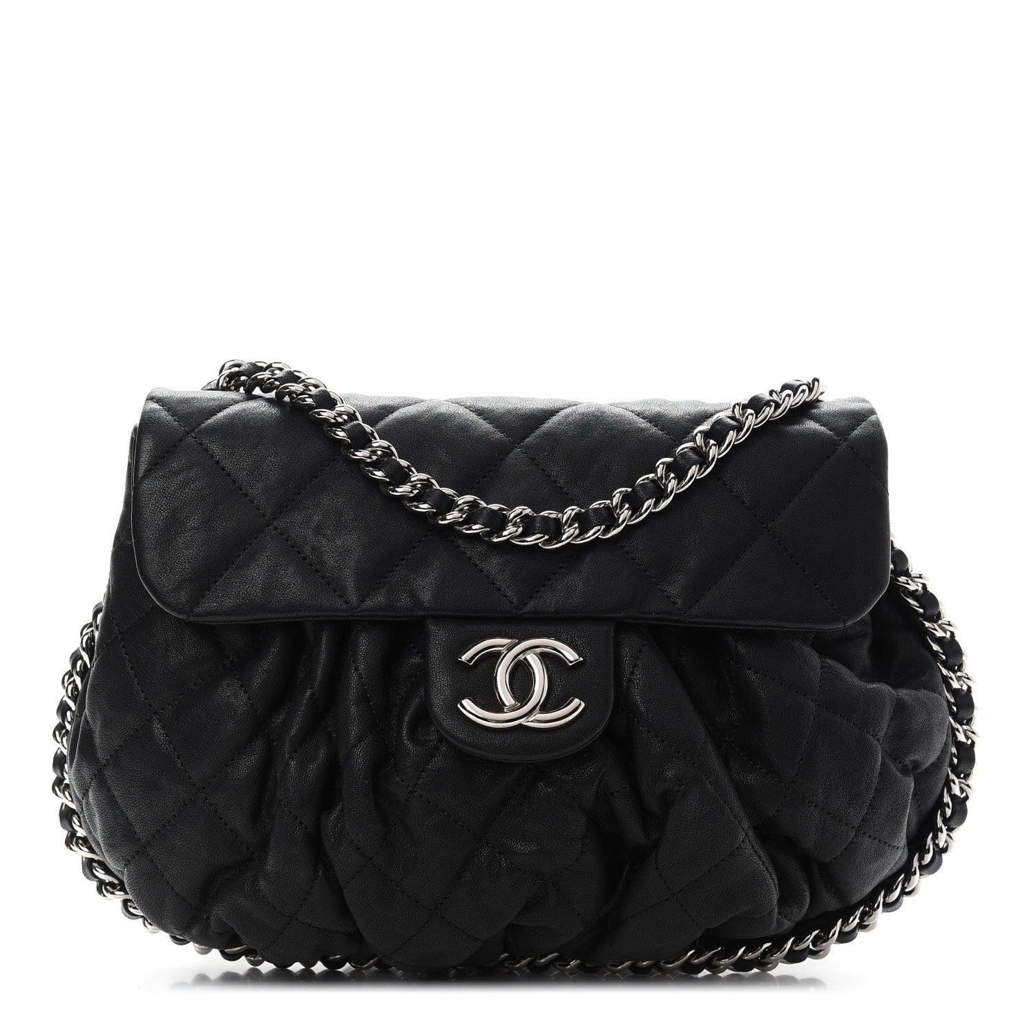 Chanel Washed Lambskin Quilted Medium Chain Around Messenger Black 1 of 9