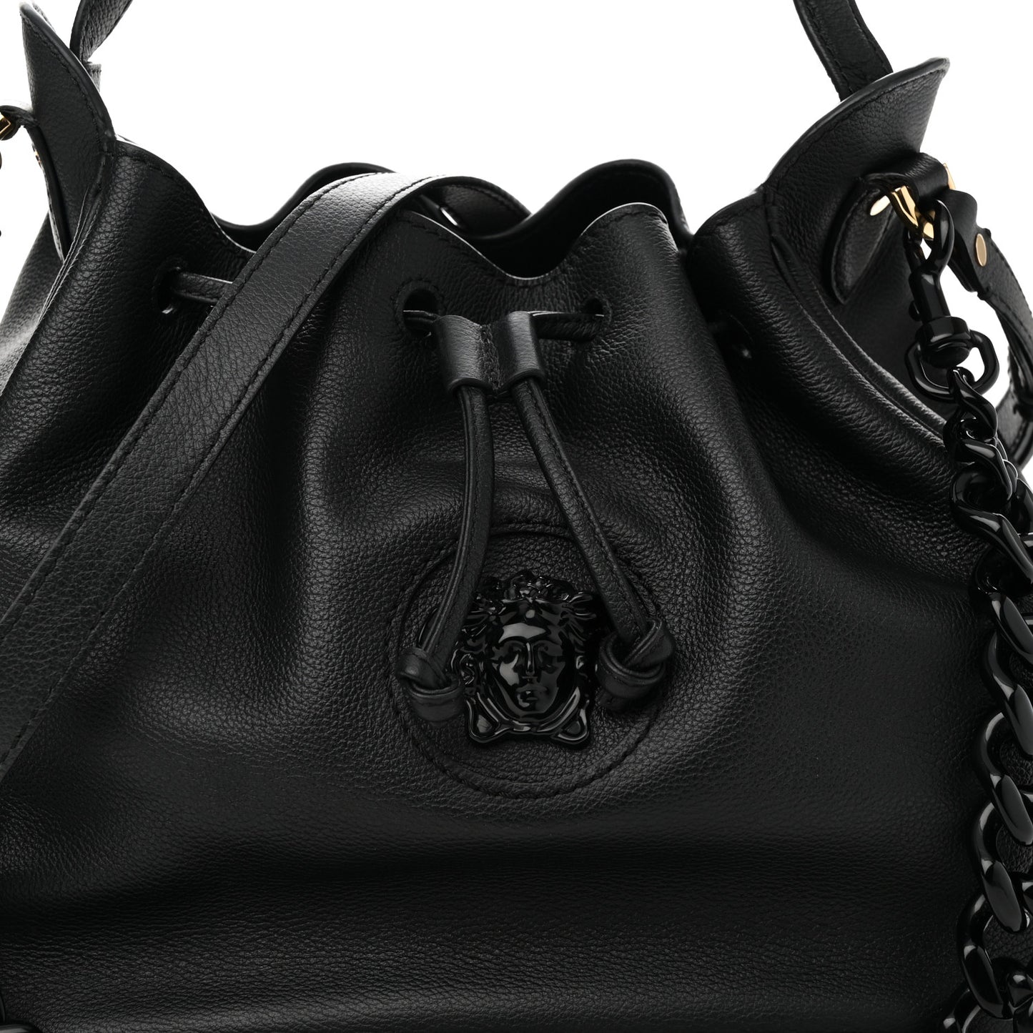 Grained Calfskin La Medusa Bucket Bag Black