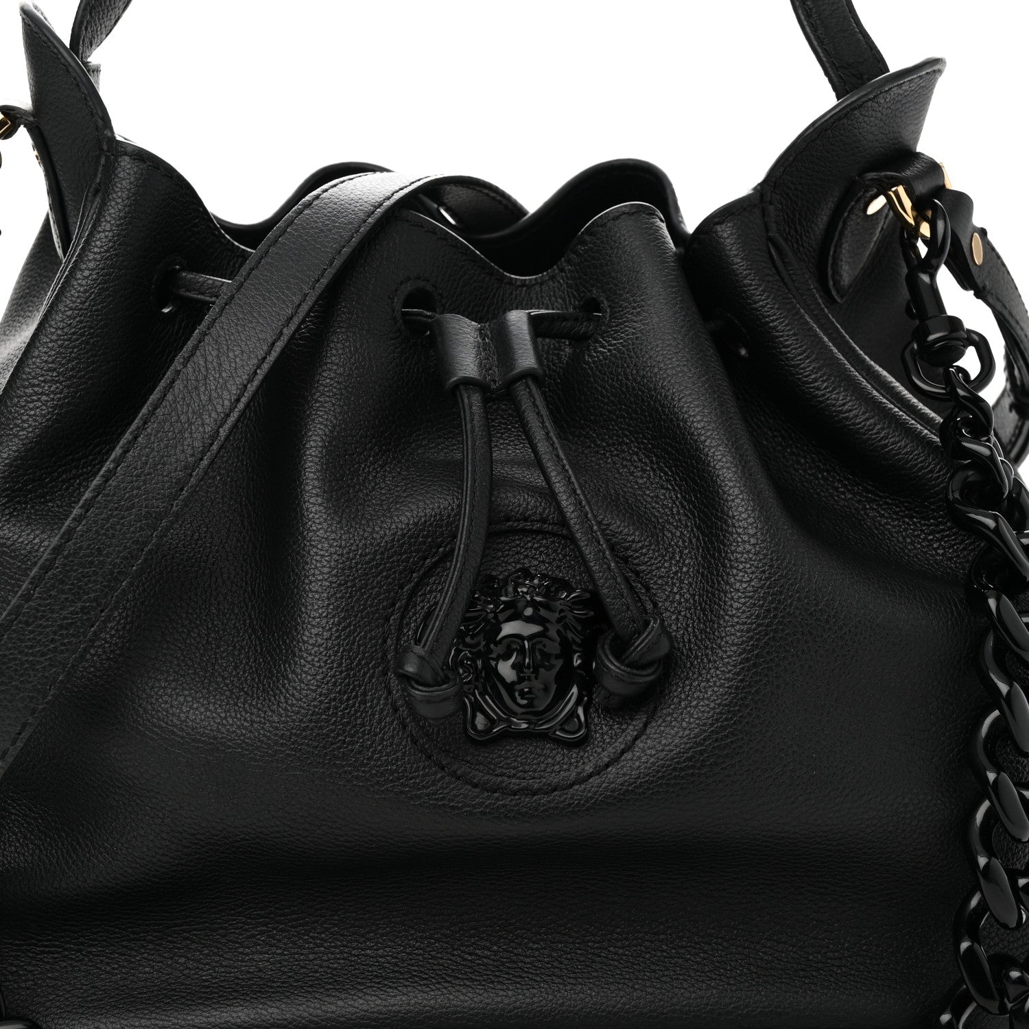 Versace Grained Calfskin La Medusa Bucket Bag Black 7 of 9