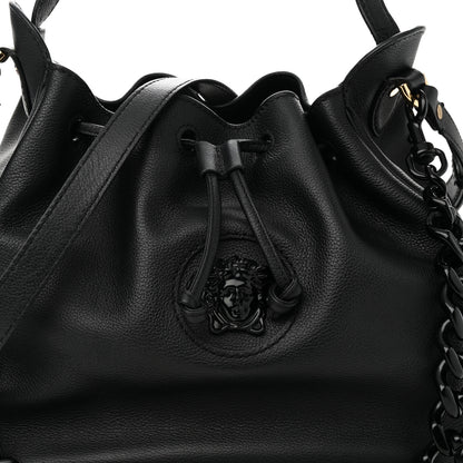 Versace Grained Calfskin La Medusa Bucket Bag Black 7 of 9