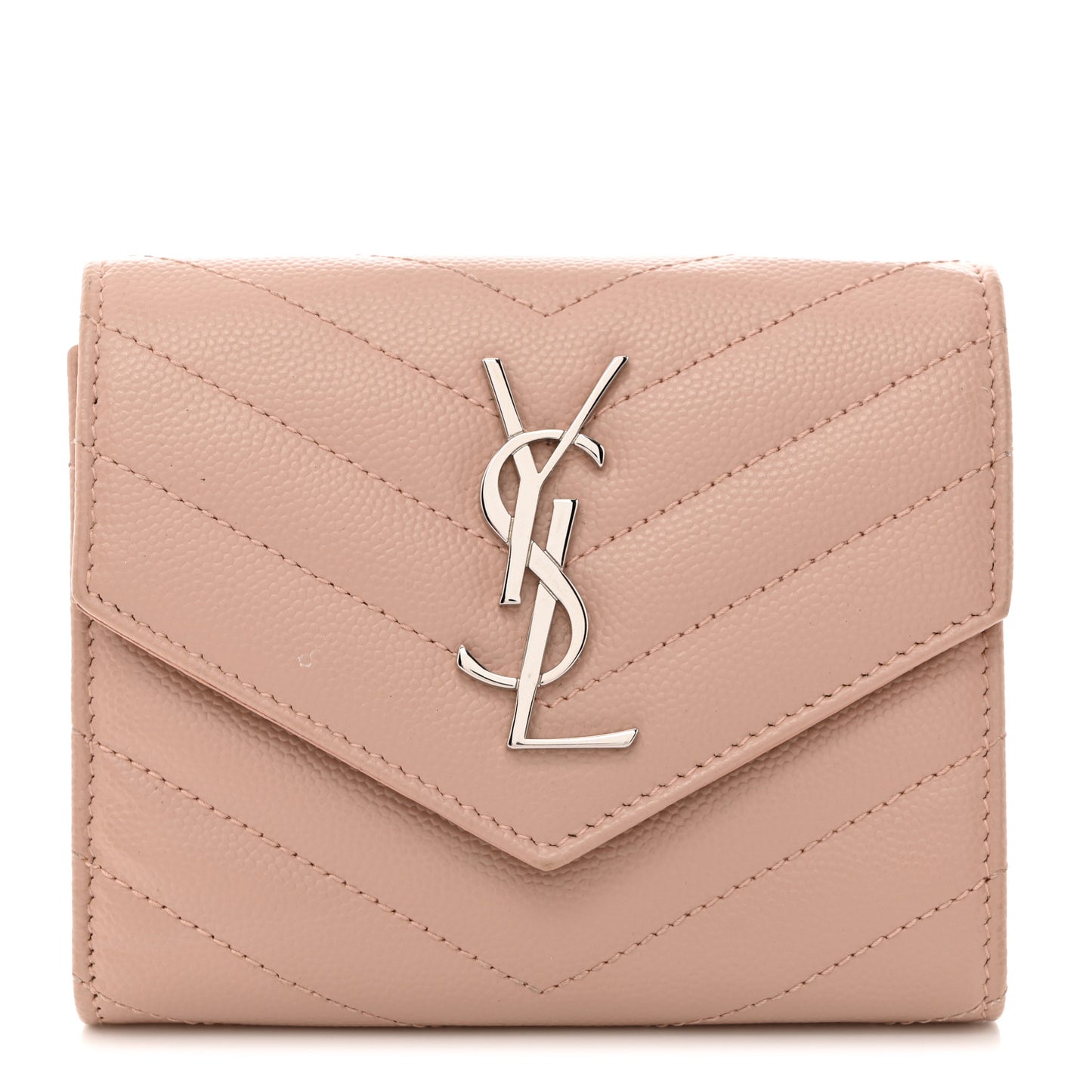 Grain De Poudre Matelasse Chevron Monogram Compact Tri Fold Wallet Pale Pink