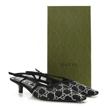 Gucci Tela Retino Kid Scamosciato Crystal GG Monogram Square G 35mm Slingback Pumps 40 Black 18 of 18